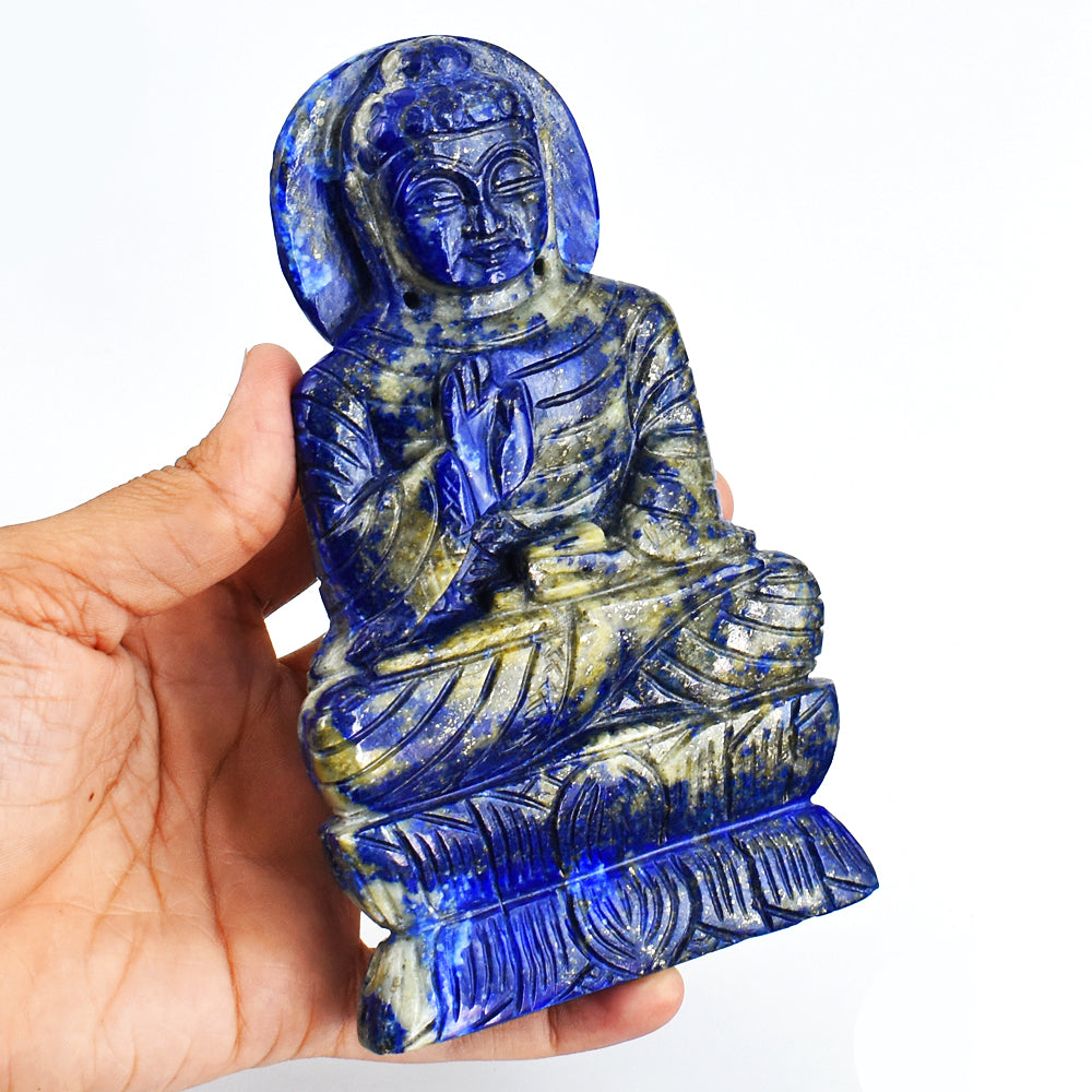 Amazing 2352.00 Cts Genuine Lapis Lazuli Hand Carved Crystal Buddha Idol Gemstone Carving