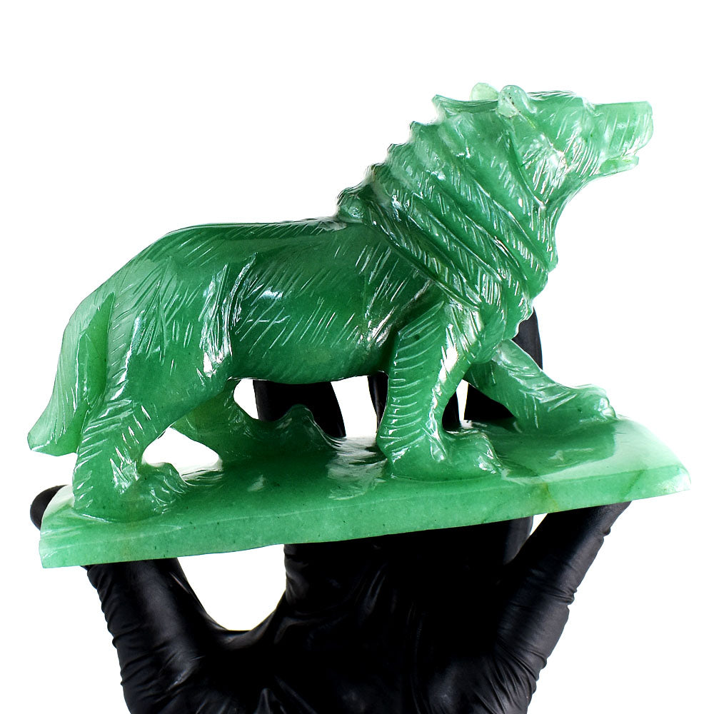 Natural 2411.00 Cts Genuine Green Aventurine Gemstone Hand Carved Crystal Wolf Carving