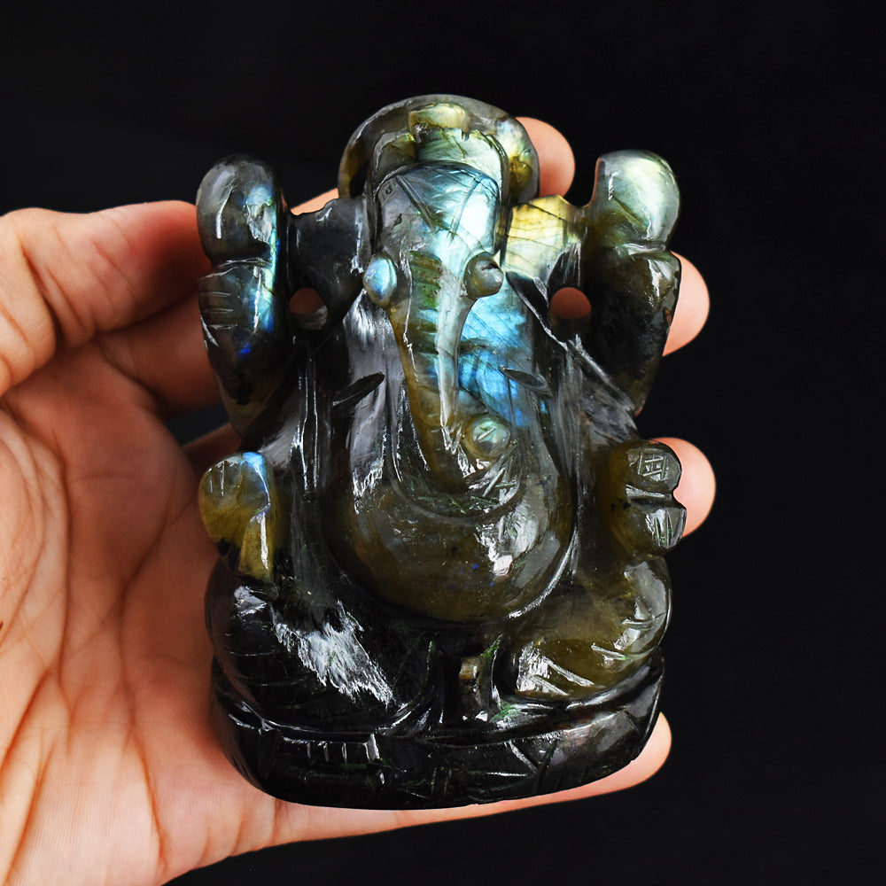 Artisian 2206.00 Cts  Genuine  Amazing Flash Labradorite Hand Carved Crystal Gemstone Lord Ganesha Carving