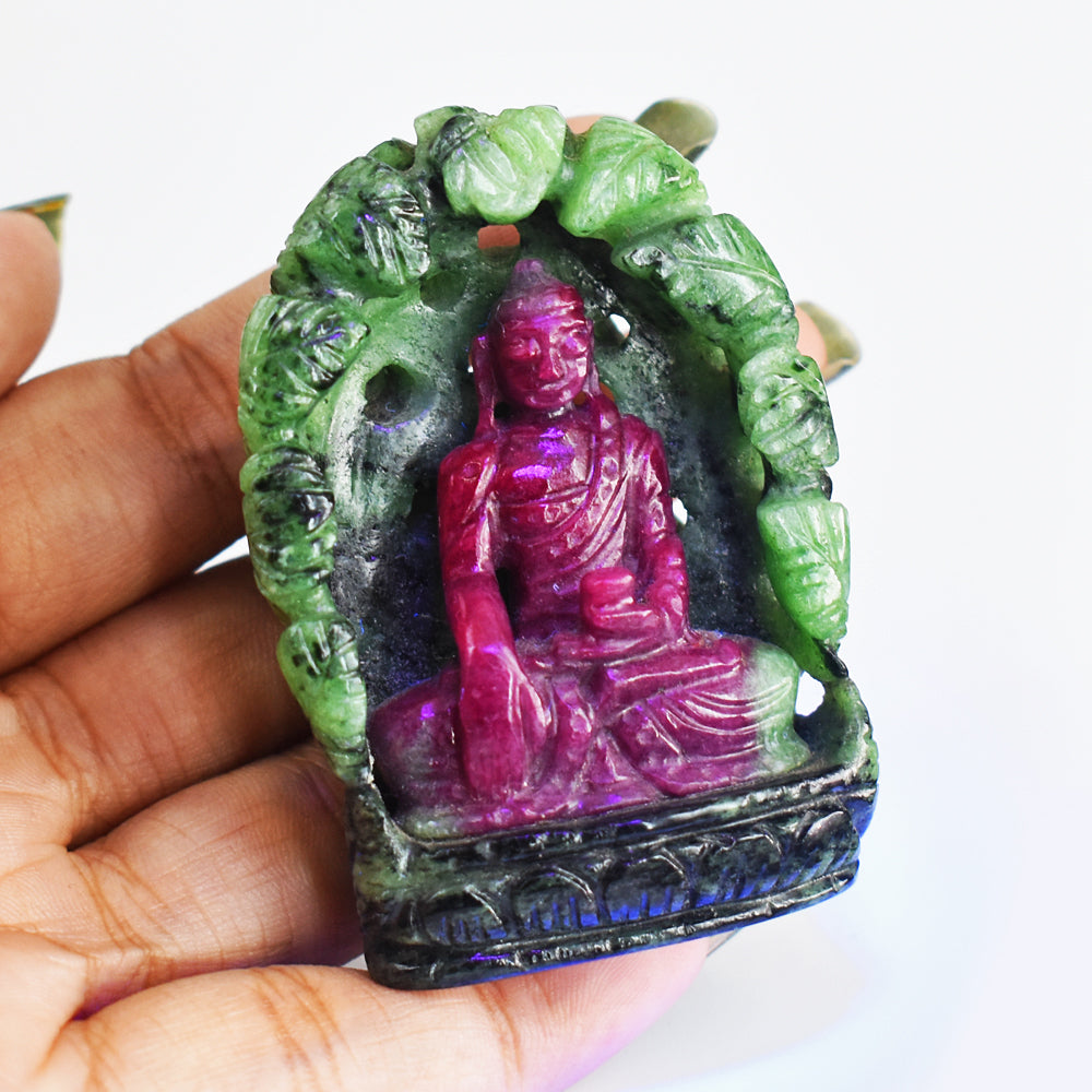Gorgeous 371.00 Cts Genuine  Ruby Zoisite Hand Carved Crystal Gemstone Carving Lord Buddha