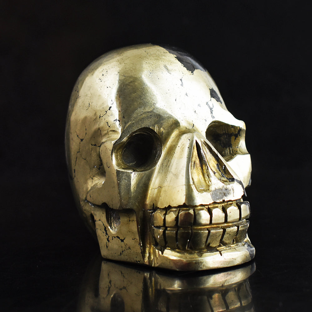 Artisian  3116.00 Carats Genuine  Golden  Pyrite  Hand  Carved  Skull  Gemstone  Carving