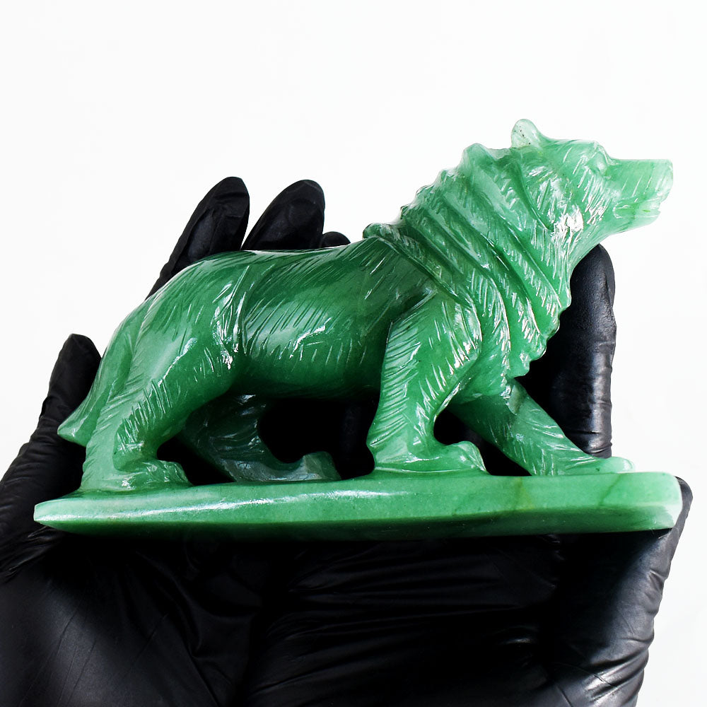 Natural 2411.00 Cts Genuine Green Aventurine Gemstone Hand Carved Crystal Wolf Carving
