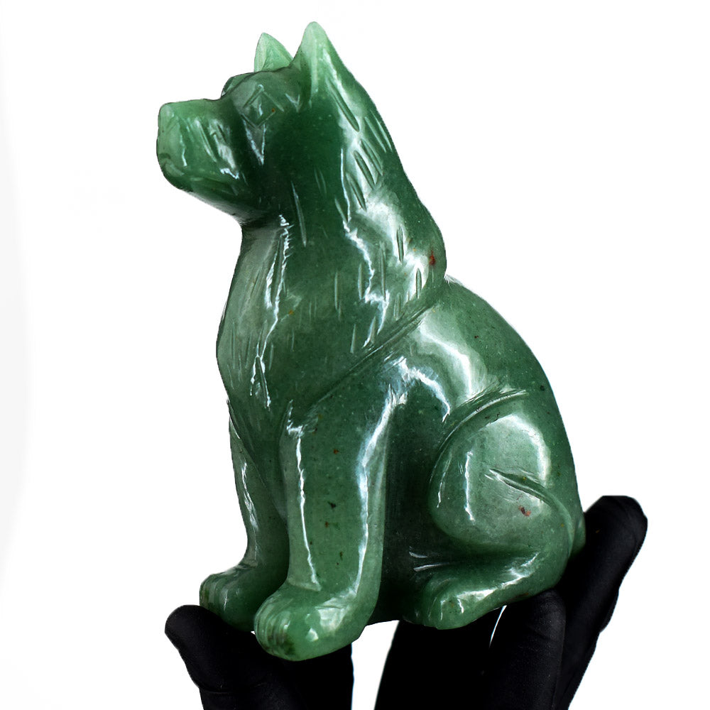 Amazing 1632.00 Cts Genuine Green Aventurine Hand Carved Crystal Gemstone Dog Carving