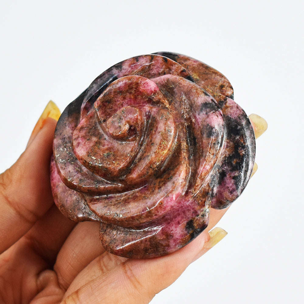 gemsmore:499.00 Carats Genuine  Natural  Rhodonite  Hand  Carved  Rose   Gemstone  Carving
