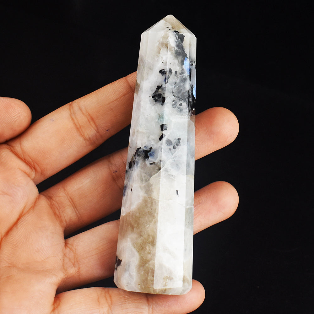 Beautiful 513.00 Cts Genuine Blue Flash Moonstone  Hand  Carved  Crystal Gemstone  Healing  Point