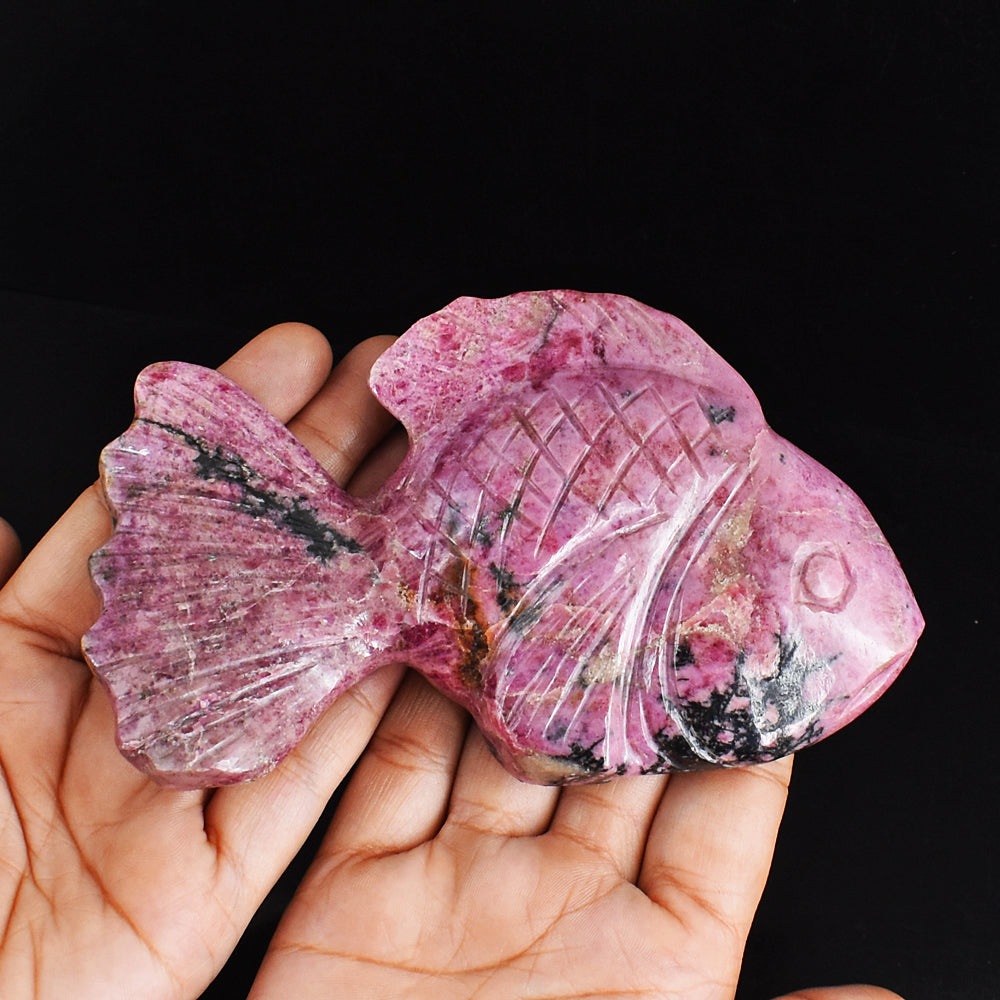 Stunning  2327.00 Cts  Genuine  Rhodonite  Hand  Carved  Crystal  Gemstone  Carving  Fish