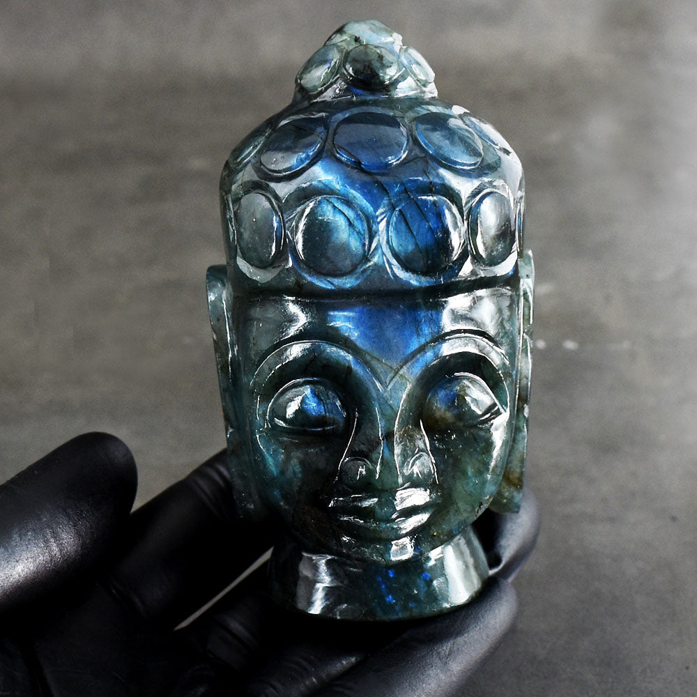 Amazing 1724.00 Cts Genuine Blue Flash Labradorite Hand Carved Crystal Gemstone Buddha Head Carving