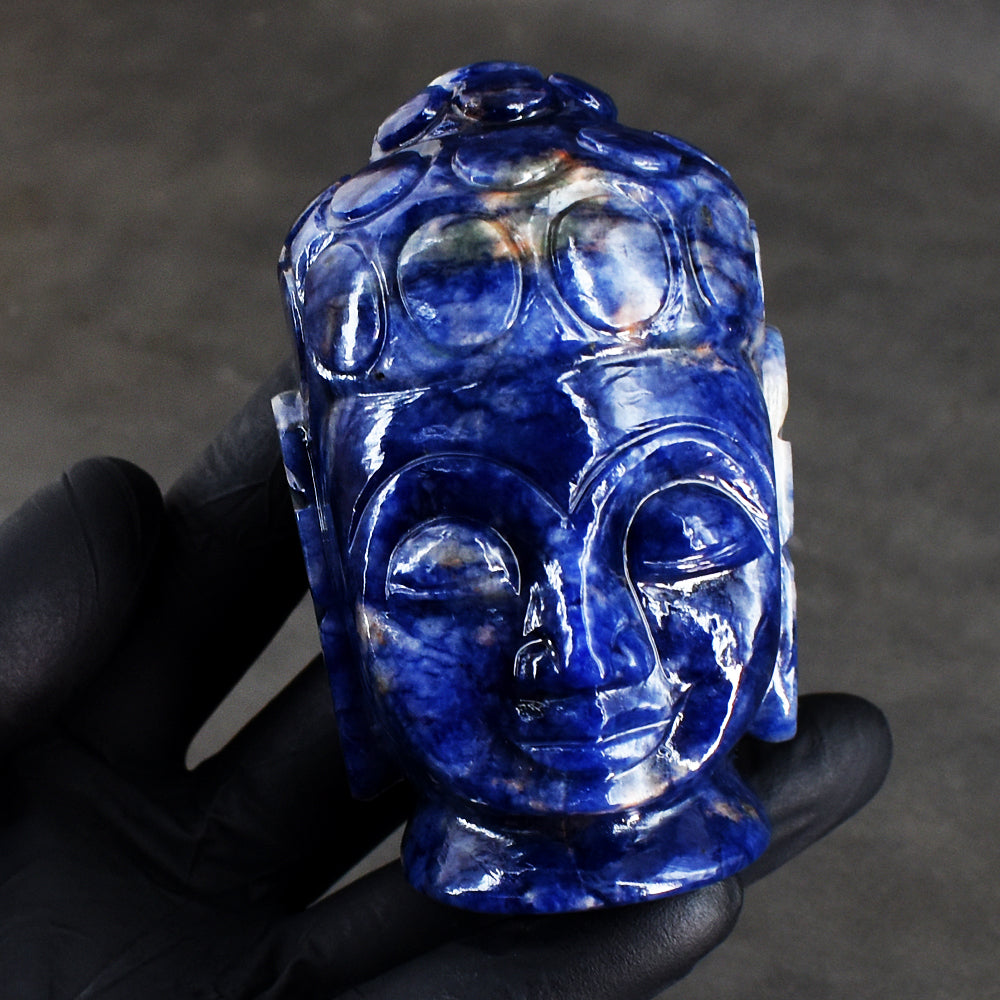 Amazing 1615.00 Cts Genuine Sodalite Hand Carved Gemstone Buddha Head Crystal Carving