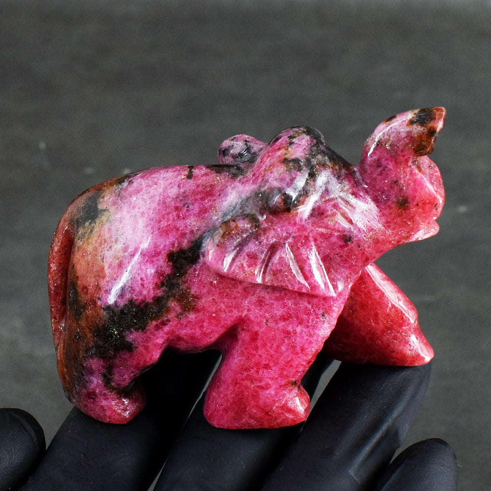 Beautiful 1017.00 Cts Genuine Pink Rhodonite Hand Carved Crystal Elephant Carving Gemstone