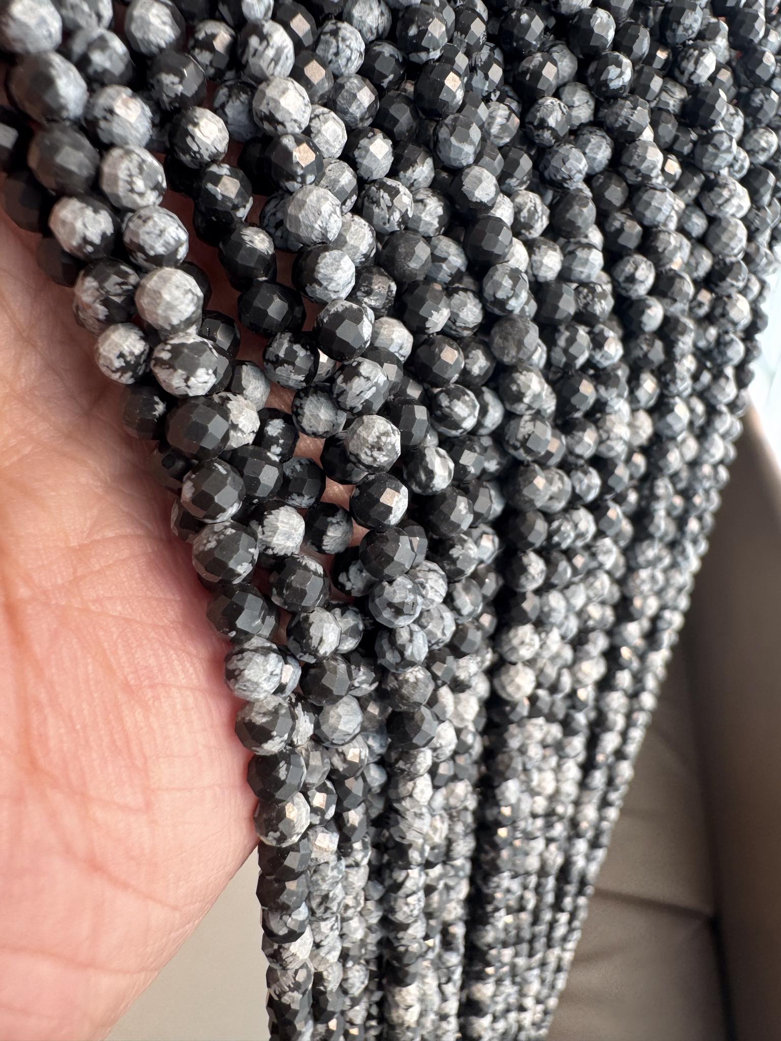 Mega Sale - 100% Genuine Exclusive Snow Flakes Obsidian Faceted Beads Strand