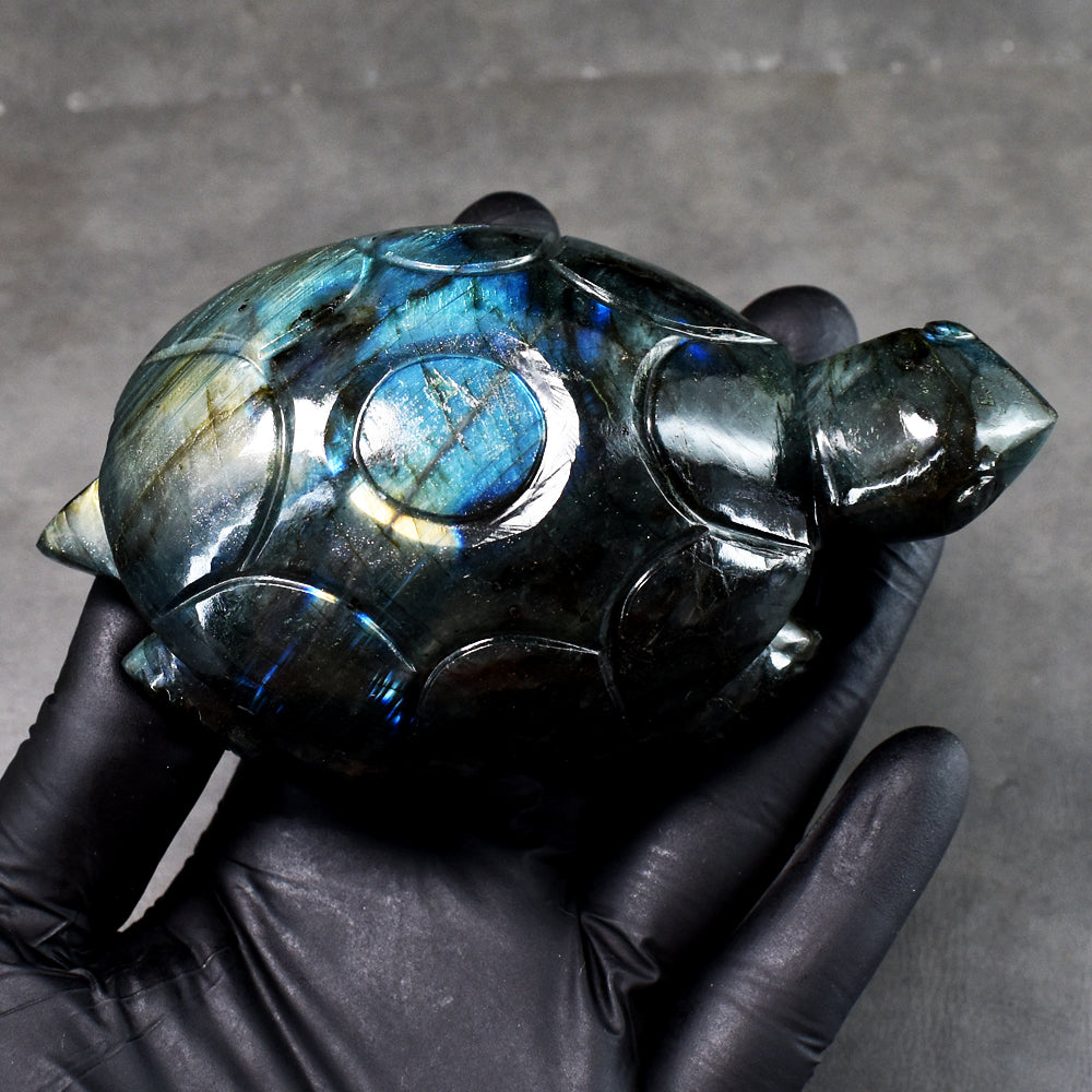 Amazing 1512.00 Carats Genuine Labradorite Hand  Carved Crystal Gemstone Turtle Carving