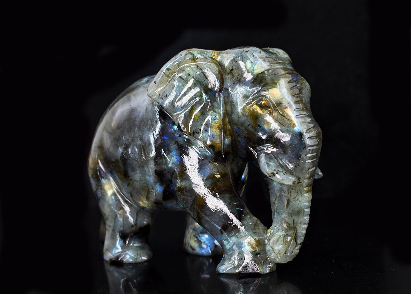 Stunning 4238.00 Cts Genuine Amazing Flash Labradorite Hand Carved Crystal Gemstone Elephant Carving