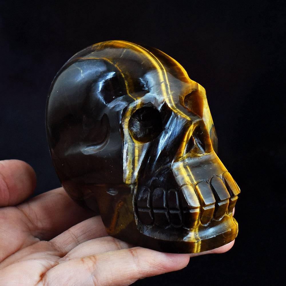 Amazing 2185.00 Carats Genuine Golden Tiger Eye Hand Carved Crystal Gemstone Carving Skull