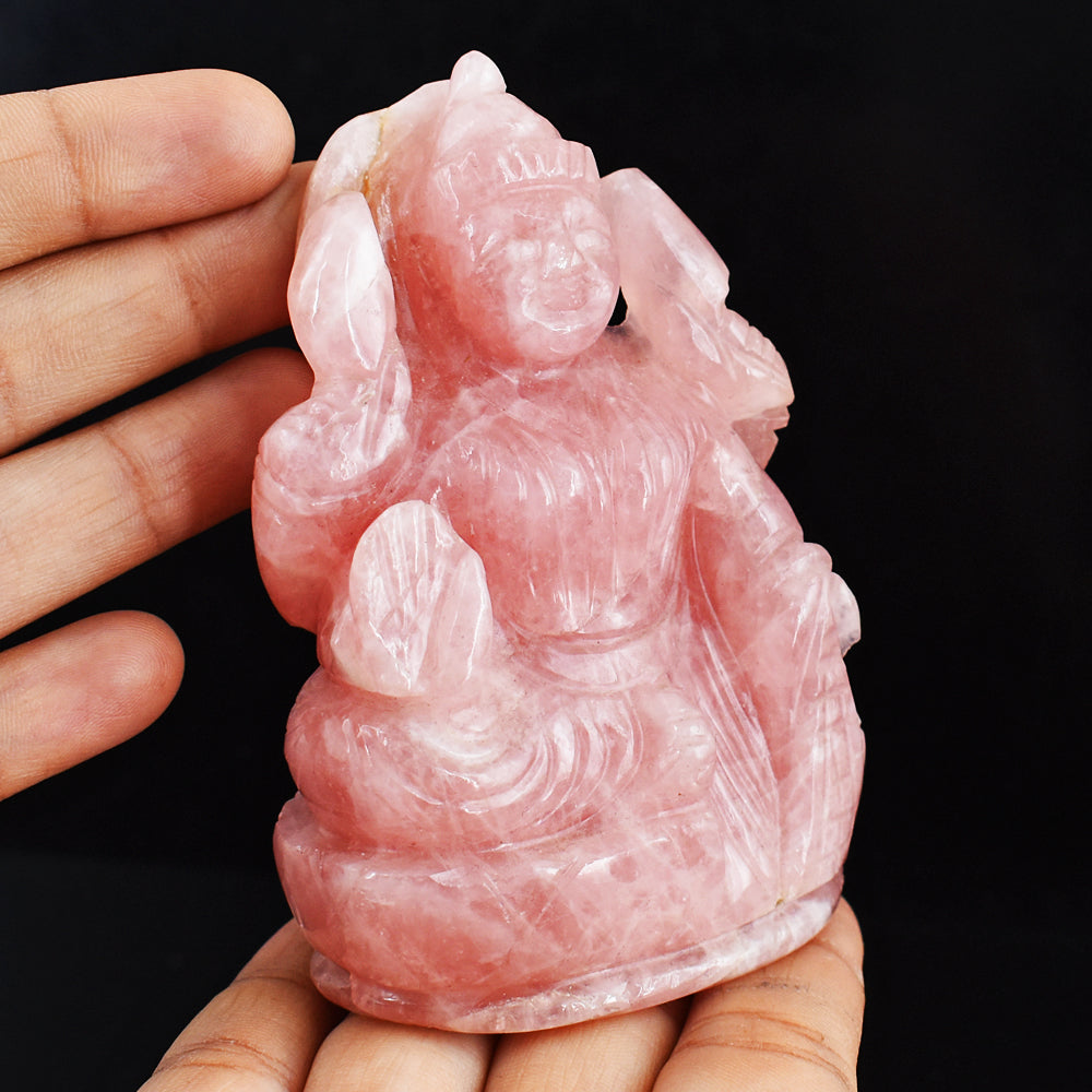 Natural 1447.00 Cts Genuine Pink Rose Quartz Hand Carved Crystal Goddess Laxmi Statue Gemstone Carving