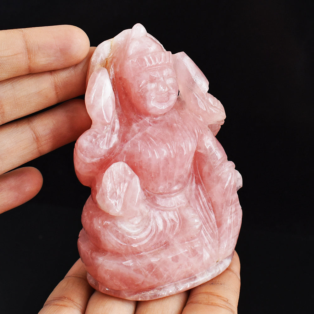 Natural 1447.00 Cts Genuine Pink Rose Quartz Hand Carved Crystal Goddess Laxmi Statue Gemstone Carving