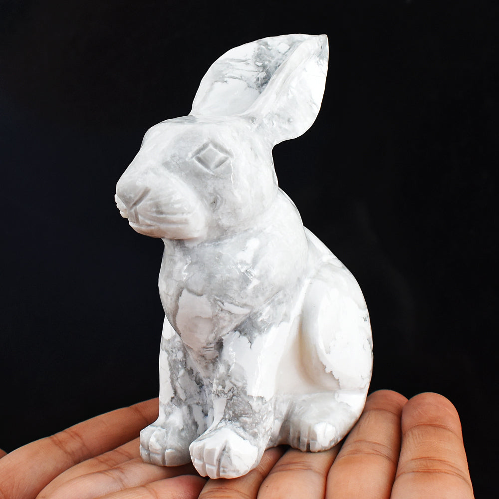 Exclusive 1945.00 Carats  Genuine Howlite Hand Carved Crystal Gemstone  Bunny Carving
