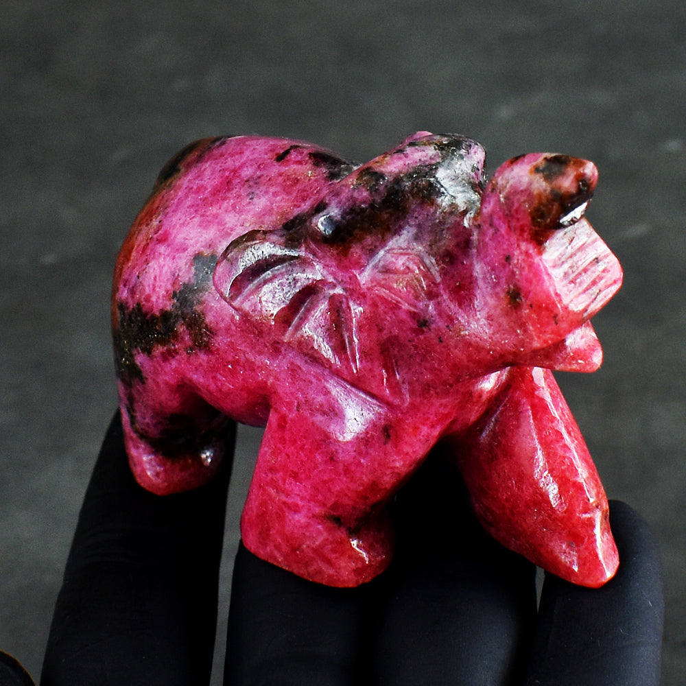 Beautiful 1017.00 Cts Genuine Pink Rhodonite Hand Carved Crystal Elephant Carving Gemstone