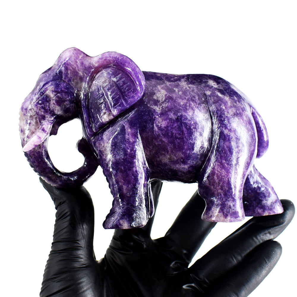 Gorgeous 3179.00 Cts Genuine Lepidolite Hand Carved Gemstone Crystal Elephant Carving