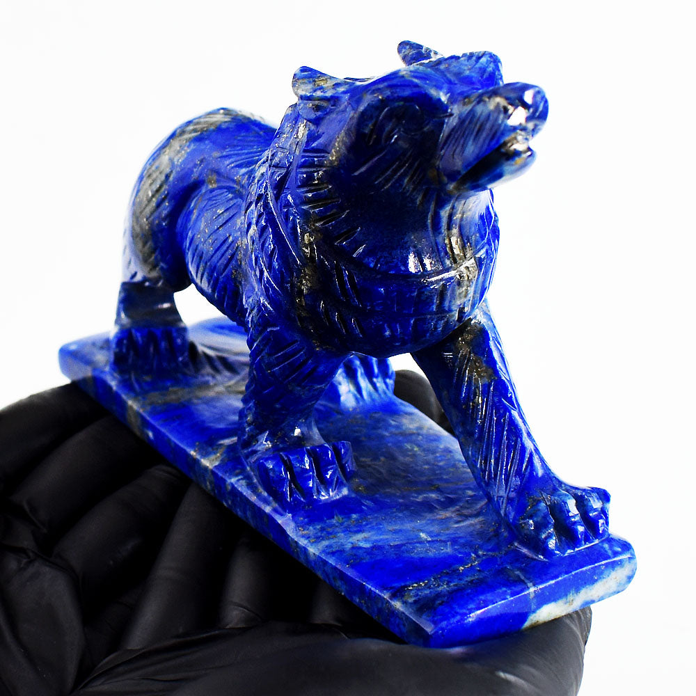 Stunning 2541.00 Cts Genuine Lapis Lazuli Hand Carved Crystal Gemstone Wolf Carving