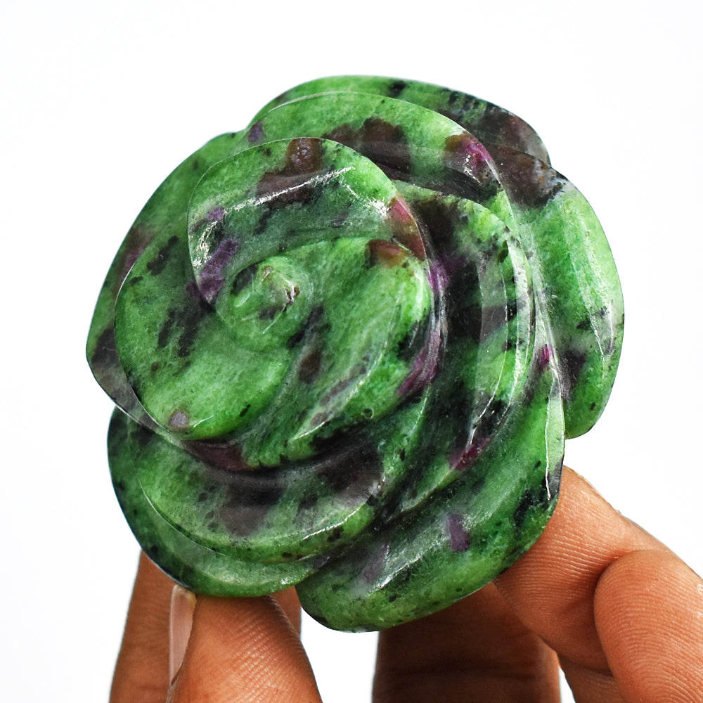 443.00 Carats  Exclusive Ruby Zoisite Hand  Carved  Genuine Carving Rose Flower Gemstone