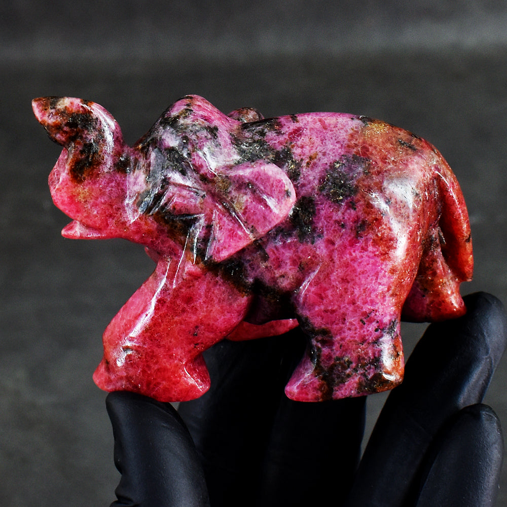 Beautiful 1017.00 Cts Genuine Pink Rhodonite Hand Carved Crystal Elephant Carving Gemstone