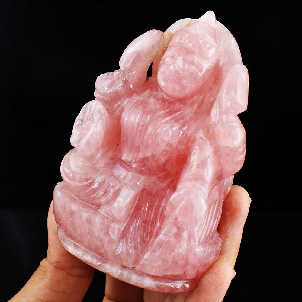 Natural 1447.00 Cts Genuine Pink Rose Quartz Hand Carved Crystal Goddess Laxmi Statue Gemstone Carving