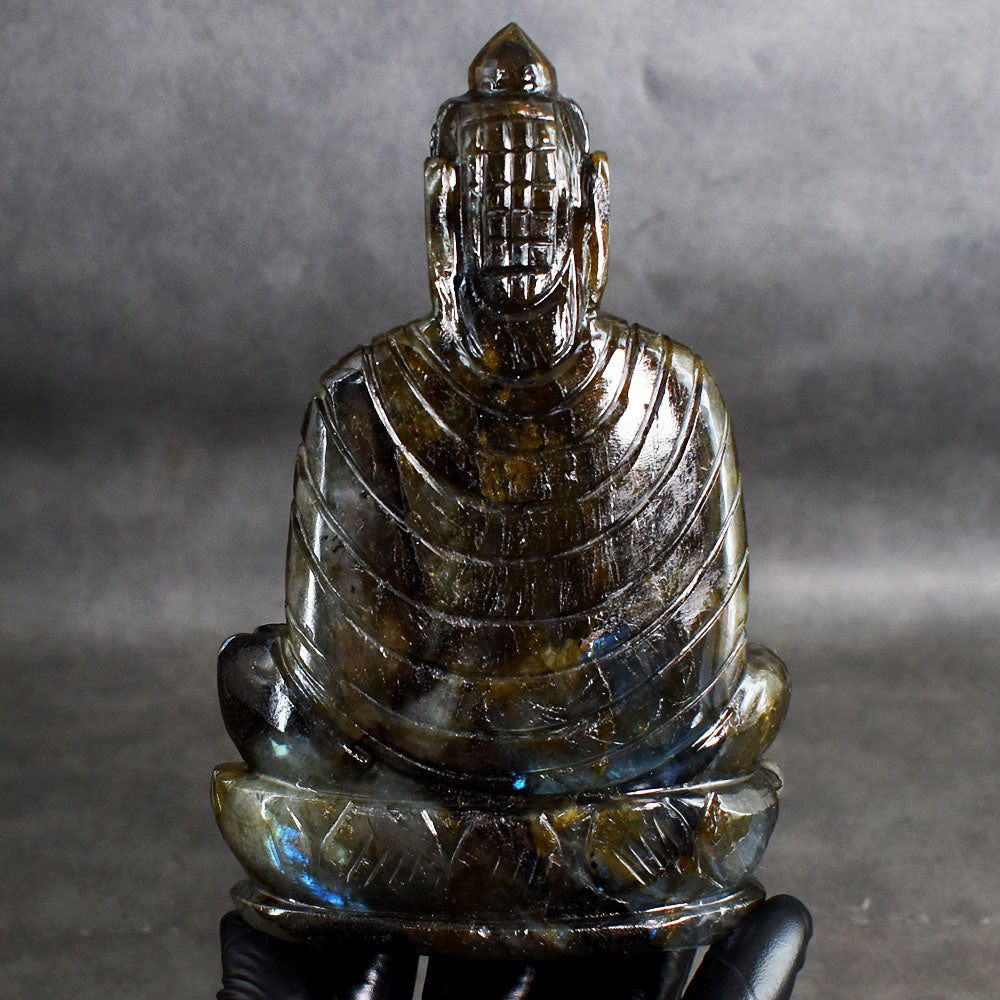 Artisian 1799.00 Cts Genuine Blue Flash Labradorite Hand Carved Gemstone Buddha Idol Crystal Carving