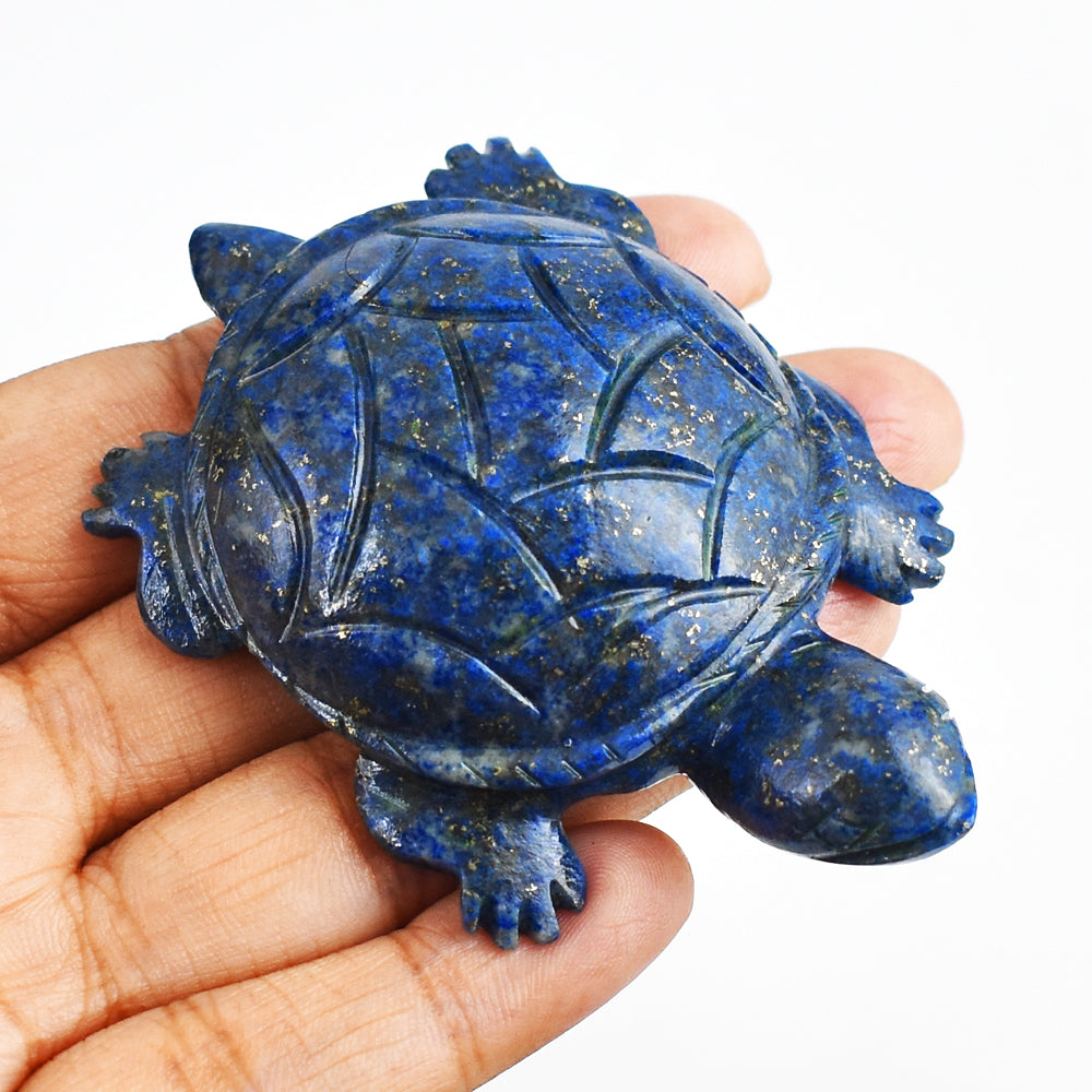 Exclusive 300.00 Carats  Genuine Lapis Lazuli Hand Carved Crystal Gemstone Turtle Carving