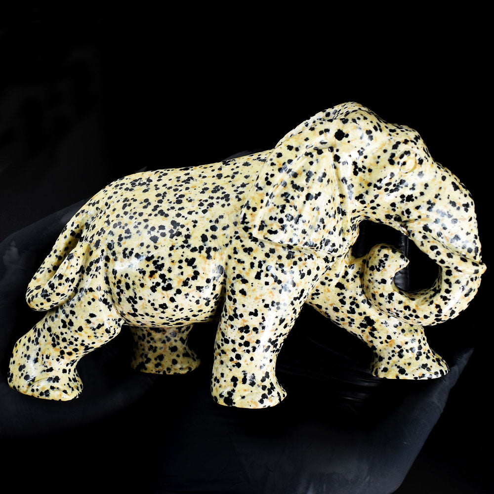 Premium 4621.00 Cts Genuine Dalmation Jasper Hand Carved Gemstone Elephant Crystal Carving