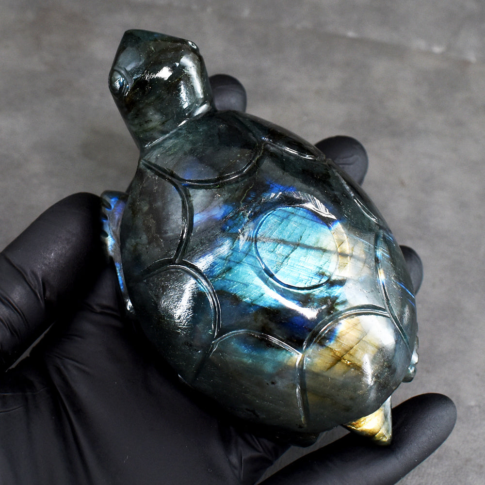 Amazing 1512.00 Carats Genuine Labradorite Hand  Carved Crystal Gemstone Turtle Carving