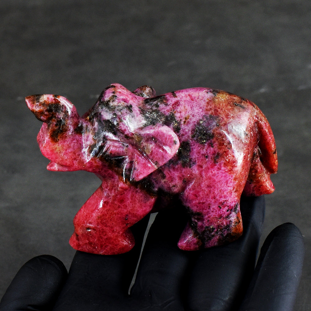 Beautiful 1017.00 Cts Genuine Pink Rhodonite Hand Carved Crystal Elephant Carving Gemstone