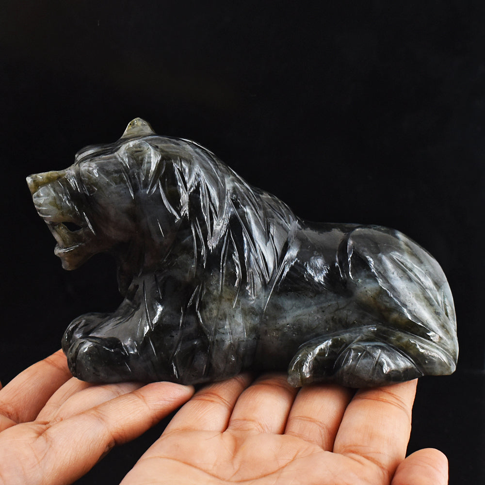 Natural 3214.00 Cts Genuine  Blue Flash Labradorite Hand Carved Crystal Gemstone Lion Carving