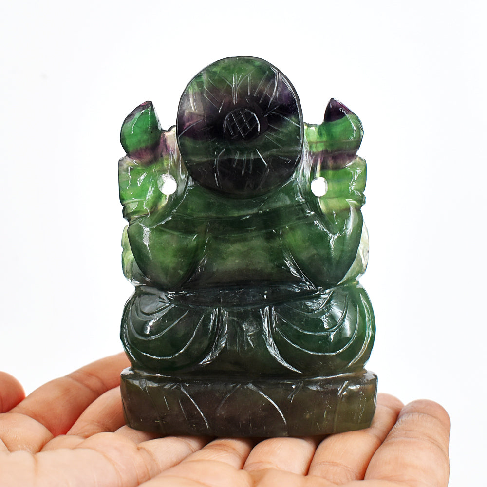 Amazing 2367.00 Cts Genuine Multicolor Fluorite Hand Carved Crystal Gemstone Carving Lord Ganesha