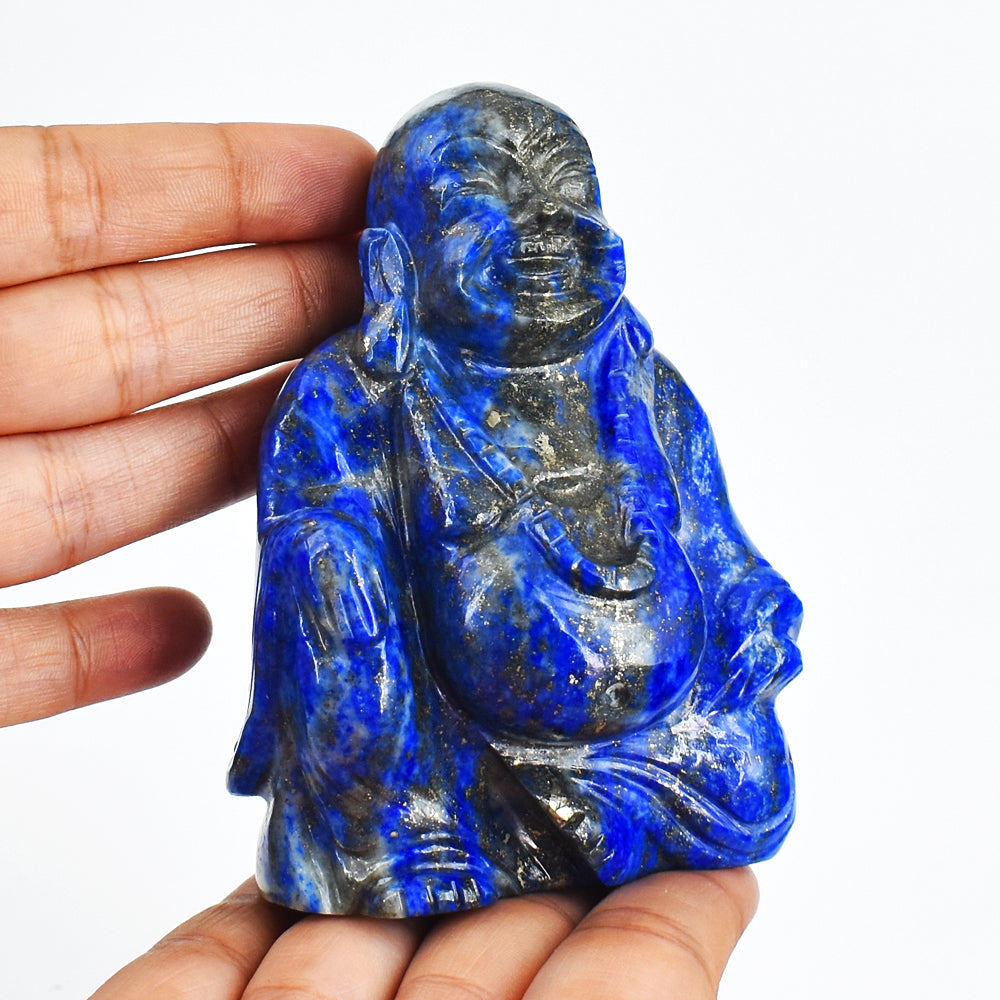 Natural 2638.00 Cts Genuine Lapis Lazuli Hand Carved  Crystal Gemstone Carving Laughing Buddha
