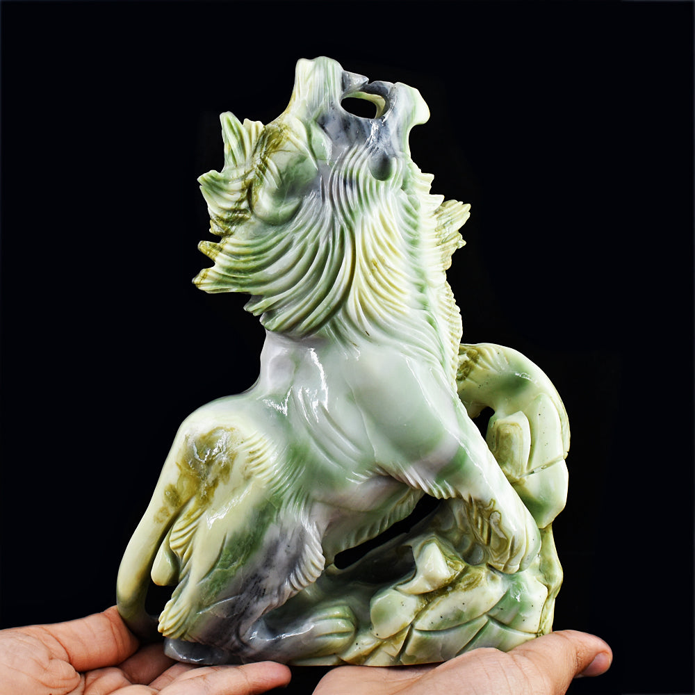 Gorgeous 10195.00 Cts Genuine Serpentine Hand Carved Crystal Gemstone Lion Carving