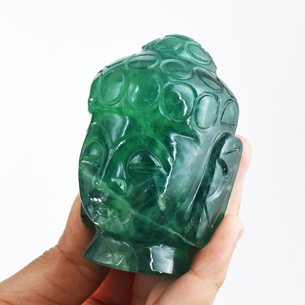 Amazing  1314.00 Carats  Genuine Multicolor Fluorite Hand Carved Crystal Gemstone Buddha Head Carving