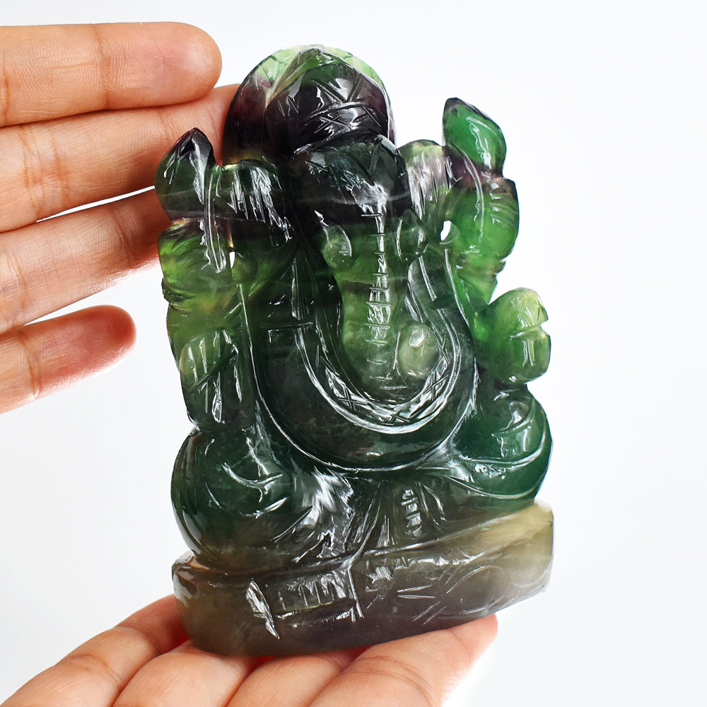 Amazing 2367.00 Cts Genuine Multicolor Fluorite Hand Carved Crystal Gemstone Carving Lord Ganesha