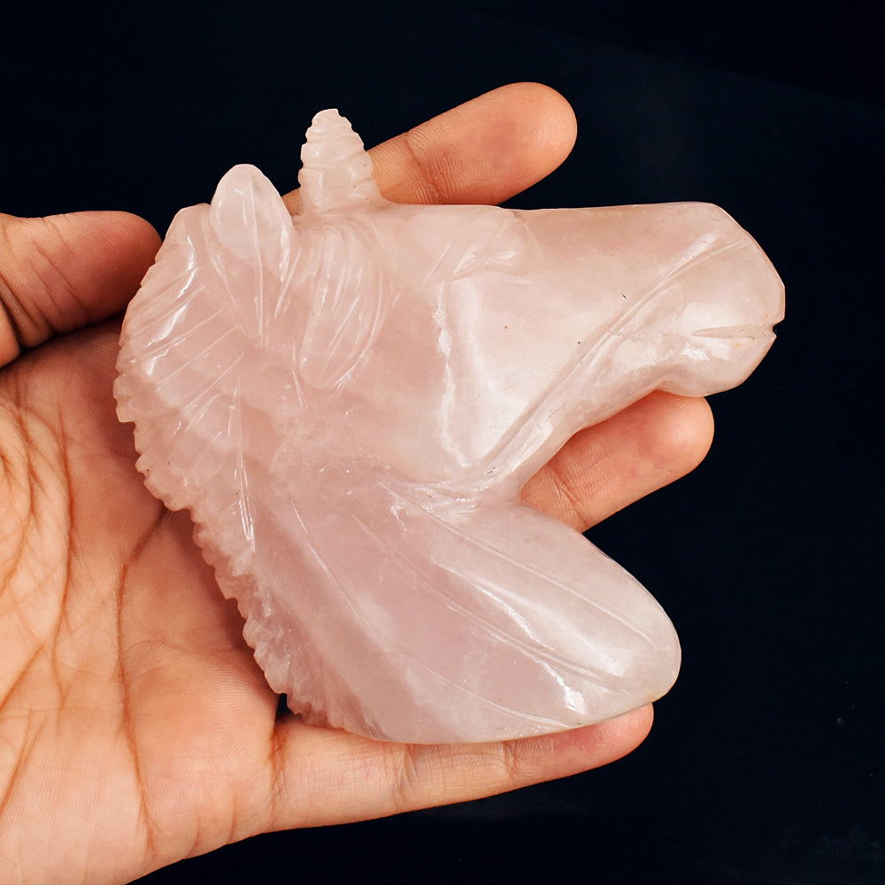 Natural 1468.00 Carats Carats Genuine Pink Rose Quartz  Hand Carved  Unicorn Head Gemstone Carving