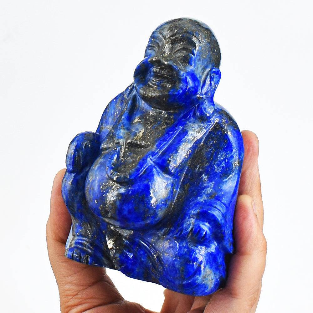 Natural 2638.00 Cts Genuine Lapis Lazuli Hand Carved  Crystal Gemstone Carving Laughing Buddha