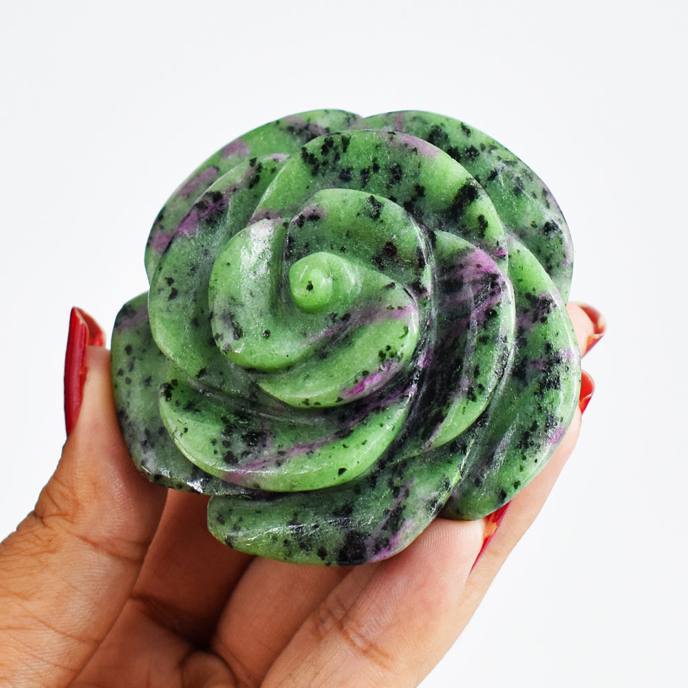 691.00 Cts  Exclusive Ruby Zoisite Hand  Carved  Genuine Carving Rose Flower Gemstone Carving