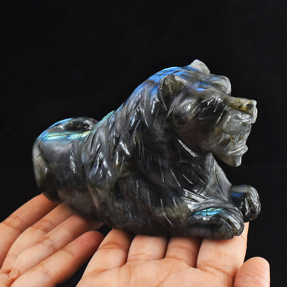 Natural 3214.00 Cts Genuine  Blue Flash Labradorite Hand Carved Crystal Gemstone Lion Carving