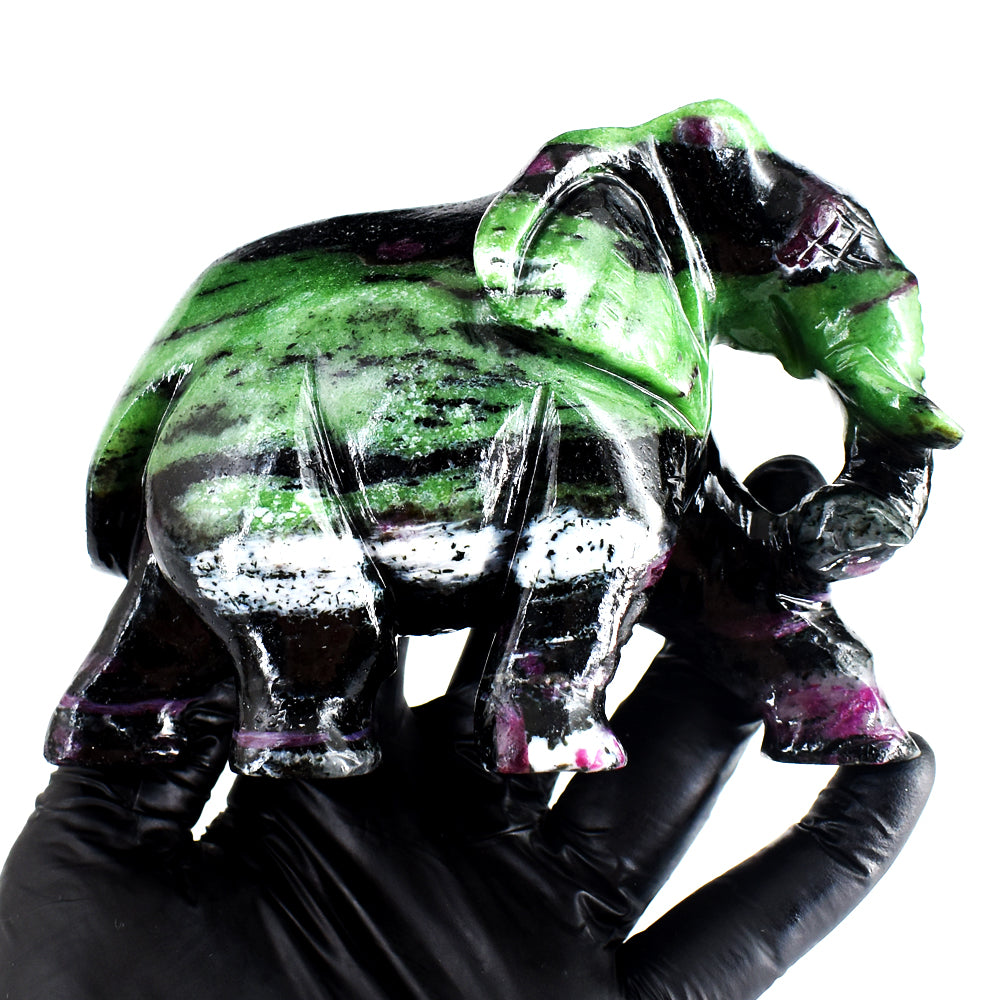 Craftsmen 3255.00 Cts Genuine Ruby Zoisite Hand Carved Crystal Gemstone Carving Elephant