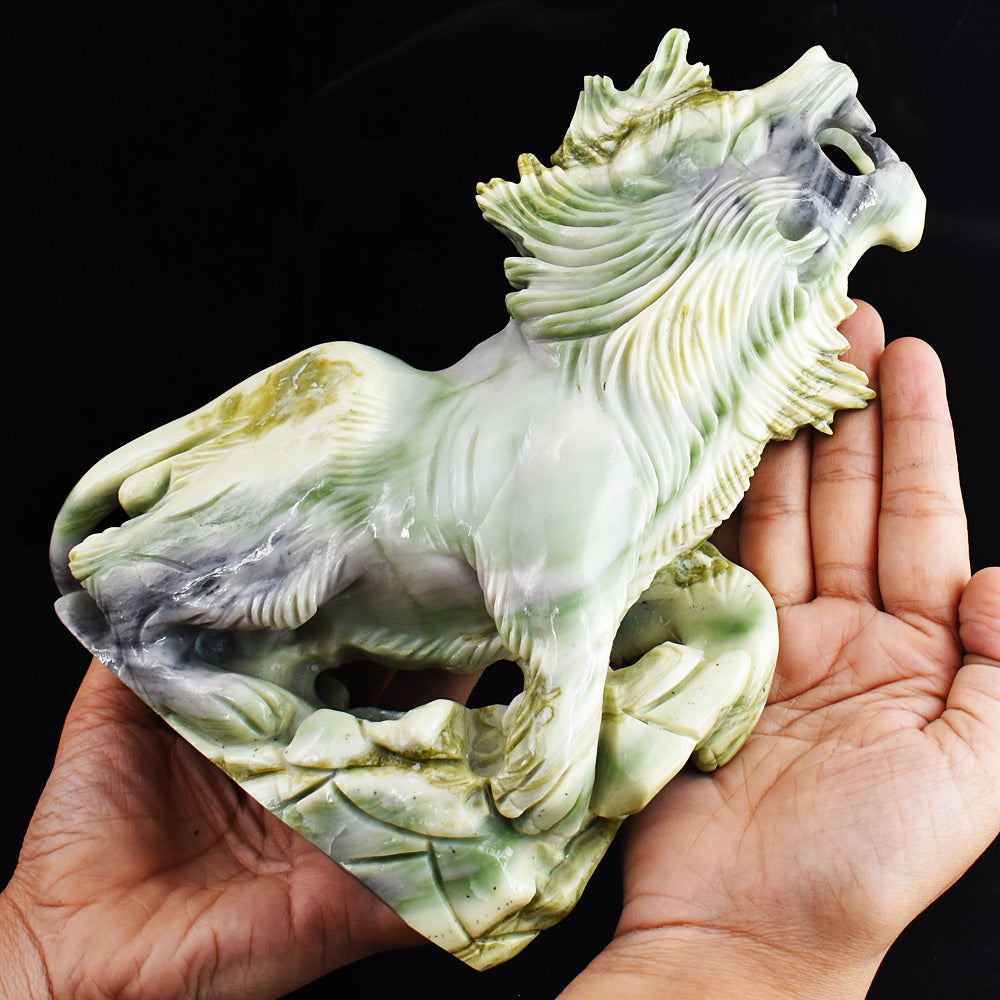 Gorgeous 10195.00 Cts Genuine Serpentine Hand Carved Crystal Gemstone Lion Carving
