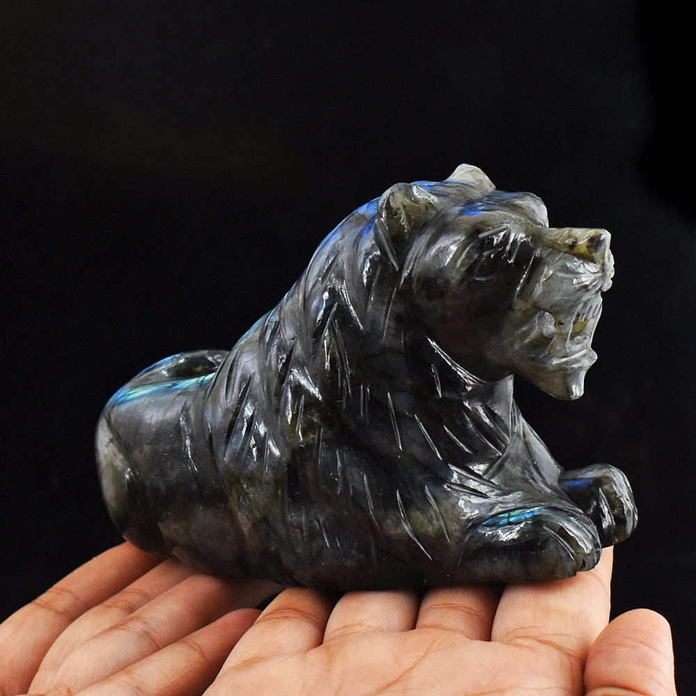 Natural 3214.00 Cts Genuine  Blue Flash Labradorite Hand Carved Crystal Gemstone Lion Carving