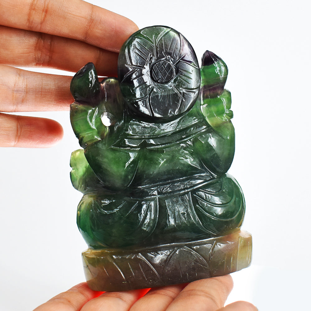 Amazing 2367.00 Cts Genuine Multicolor Fluorite Hand Carved Crystal Gemstone Carving Lord Ganesha