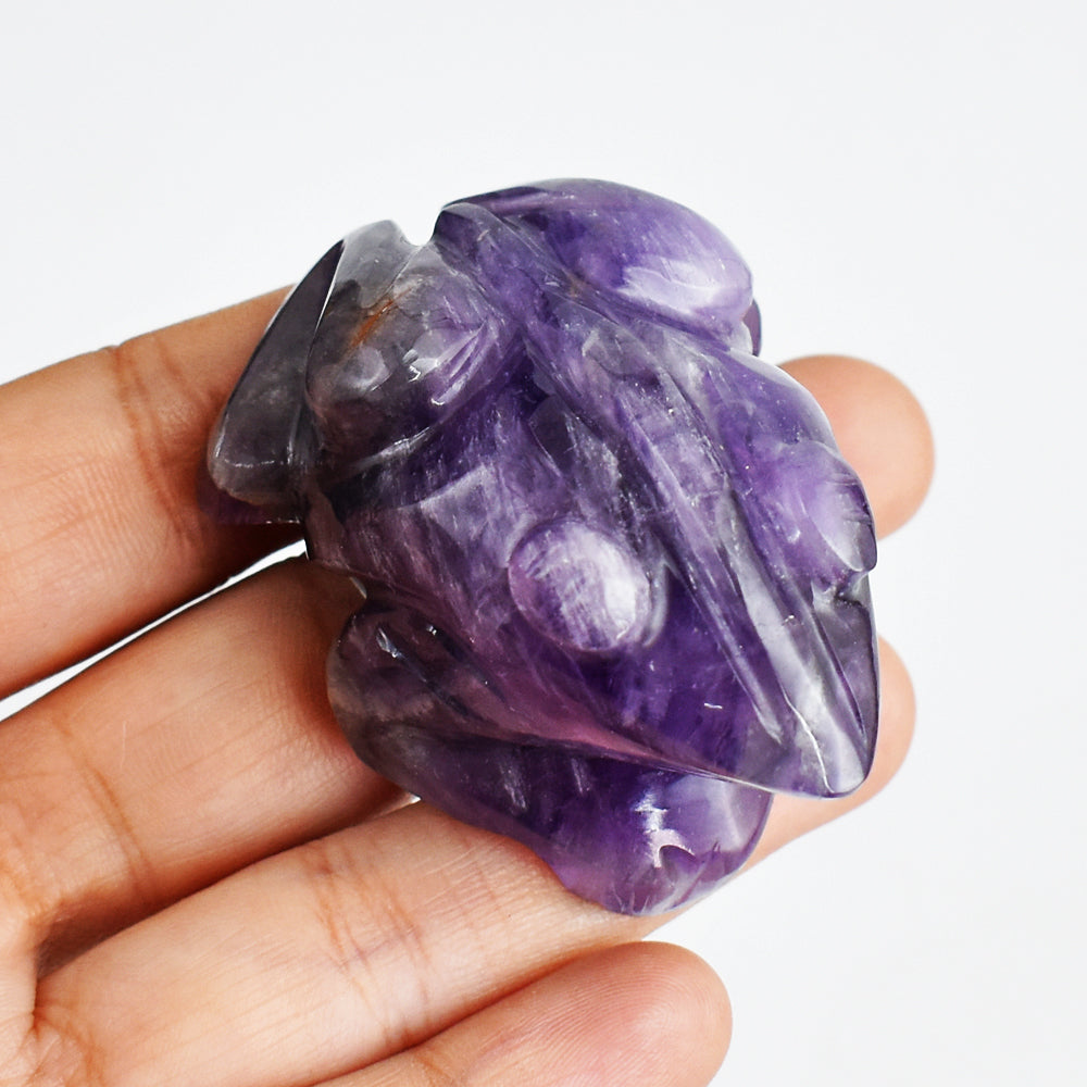 Amazing 432.00 Carats  Genuine Amethyst Hand Carved  Crystal Gemstone Frog Carving