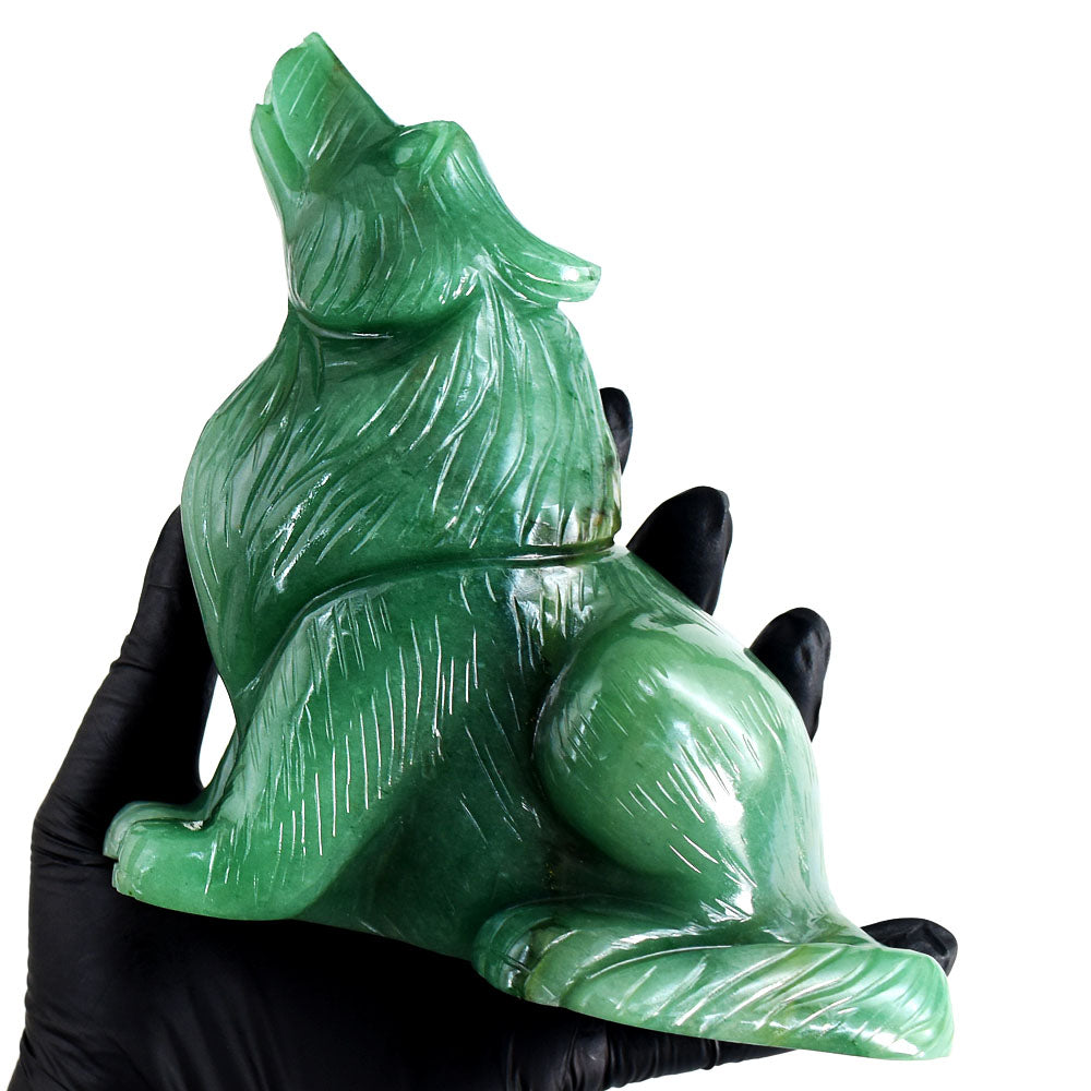 Amazing 4550.00 Cts Genuine Green Aventurine Hand Carved Wolf Gemstone Crystal Carving