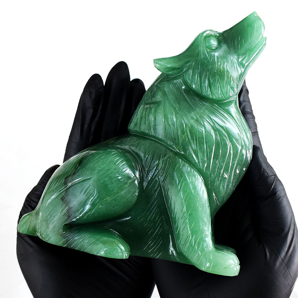Amazing 4550.00 Cts Genuine Green Aventurine Hand Carved Wolf Gemstone Crystal Carving