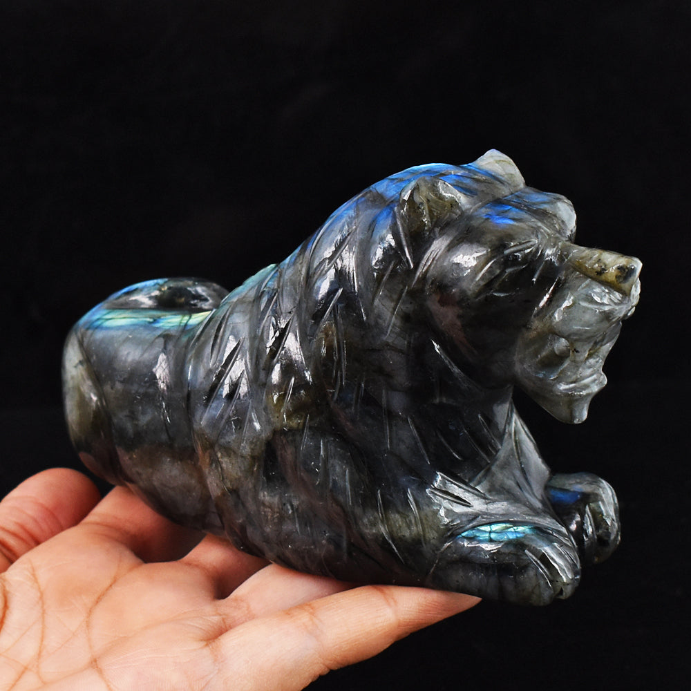 Natural 3214.00 Cts Genuine  Blue Flash Labradorite Hand Carved Crystal Gemstone Lion Carving
