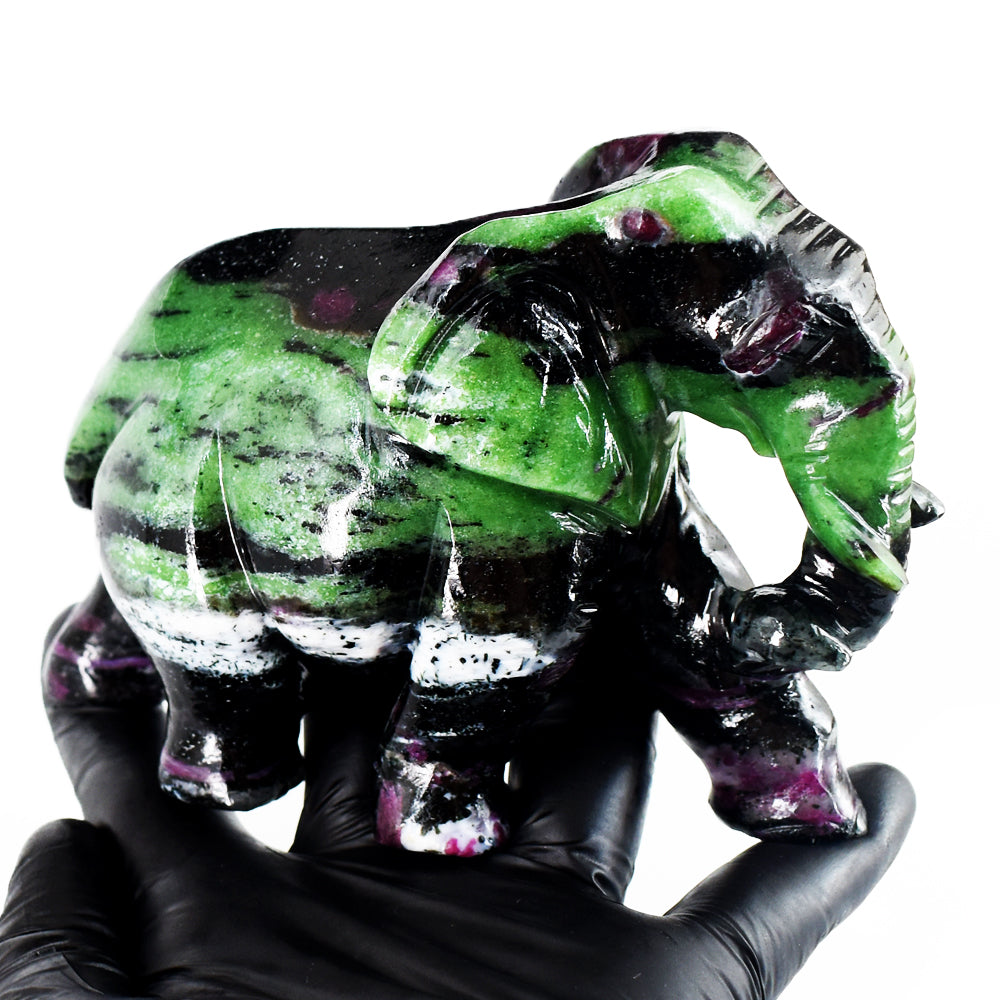 Craftsmen 3255.00 Cts Genuine Ruby Zoisite Hand Carved Crystal Gemstone Carving Elephant